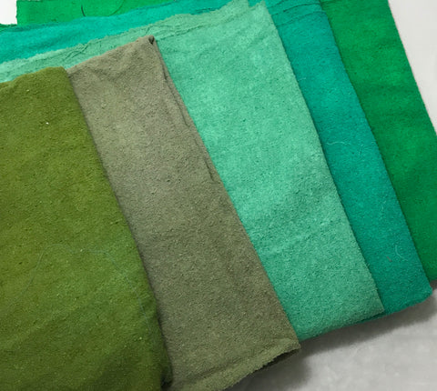 Greens Sample Set - Hand Dyed Silk Noil - 1/4 Yard x 45" Each
