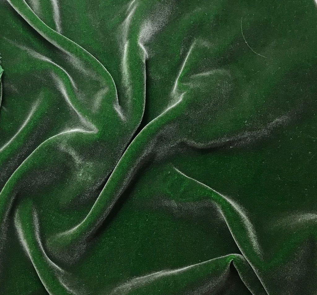 Hand Painted Silk Velvet Fabric - Silver on Kelly Green 1/4 Yard x 45"