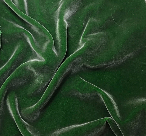 Hand Painted Silk Velvet Fabric - Silver on Kelly Green 45"