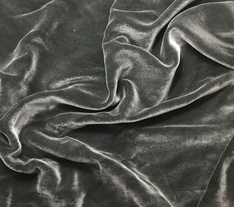 Hand Painted Silk Velvet Fabric - Silver on Mallard Green 45"