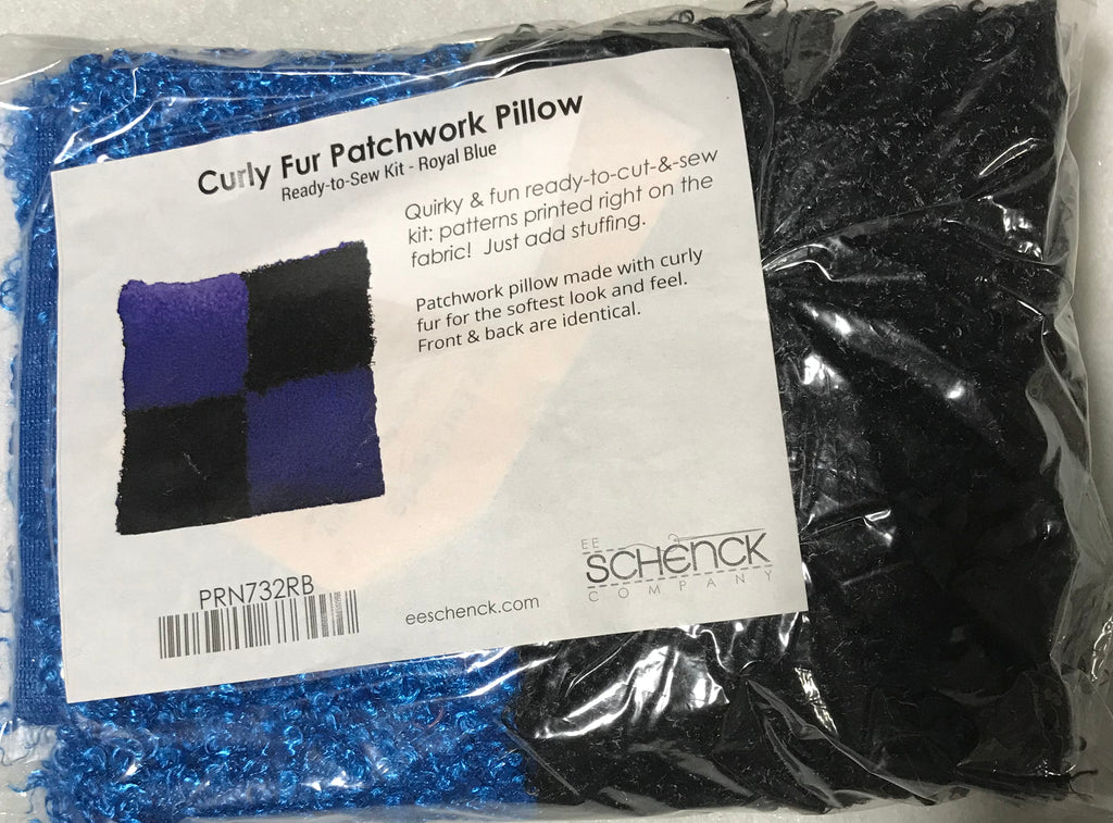 Blue Curly Fur Patchwork Pillow Ready to Sew Kit