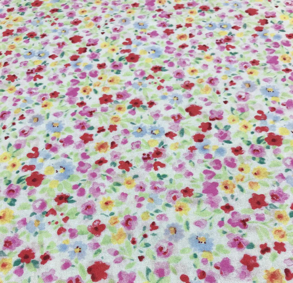 Flower Fields Spring Vibrant Pink/Red Flowers on White - Lecien Japan Cotton Fabric