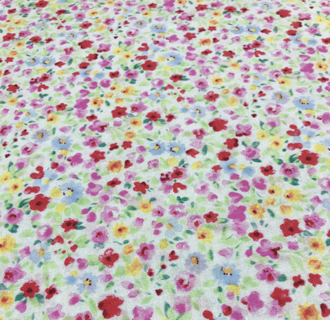 Flower Fields Spring Vibrant Pink/Red Flowers on White - Lecien Japan Cotton Fabric