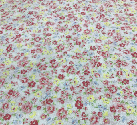 Flower Fields Spring Floral Pink/Yellow on White - Lecien Japan Cotton Fabric