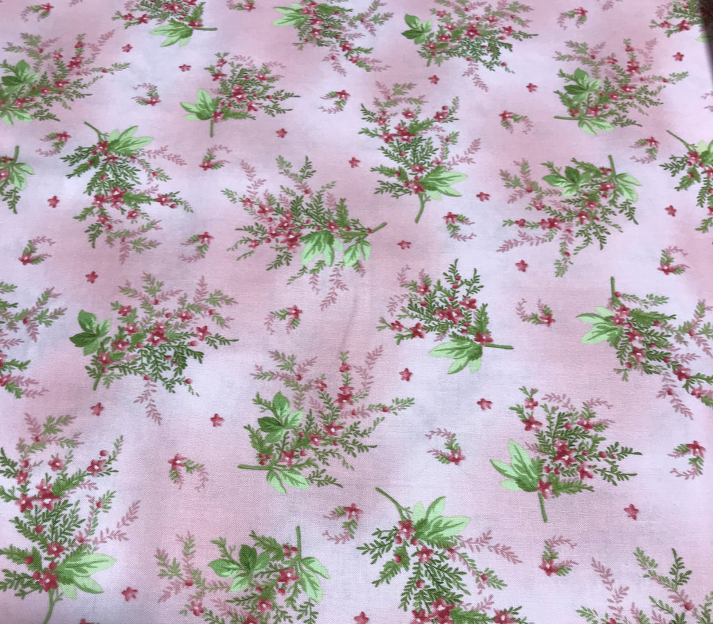 Heather - Victorian Flower Sprigs on Pink - Maywood Studio Cotton Fabric