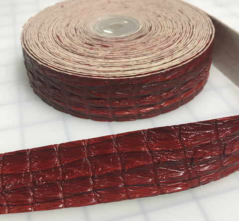 Red Faux Reptile Gator Leather Trim - Made in France (1 1/8" wide)