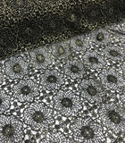 Black & Gold Flowers Schiffli Lace Fabric