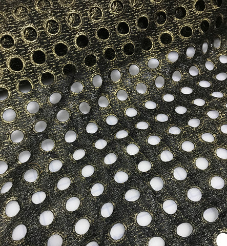 Black & Gold Polka Dots Schiffli Lace Fabric