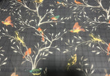 Navy Blue with Birds - Polyester Chiffon Fabric