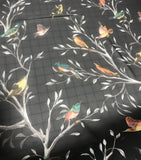 Birds on Black - Polyester Chiffon Fabric