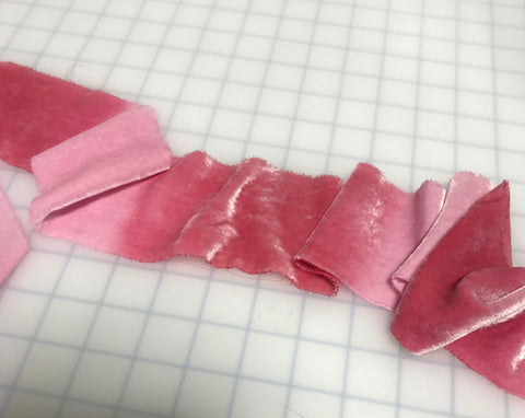 Hand Dyed Valentine's Striped Pink Silk Velvet Ribbon ( 4 Widths to choose from)