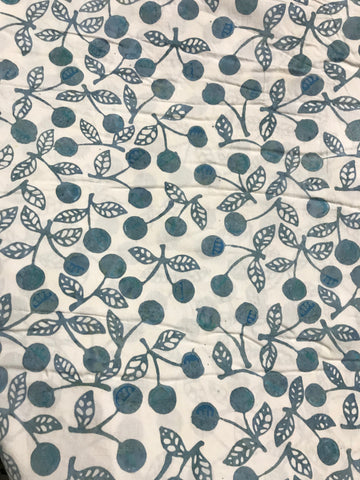 Blue Cherries on White - Cherry Blossoms - Banyan Batiks Cotton Fabric