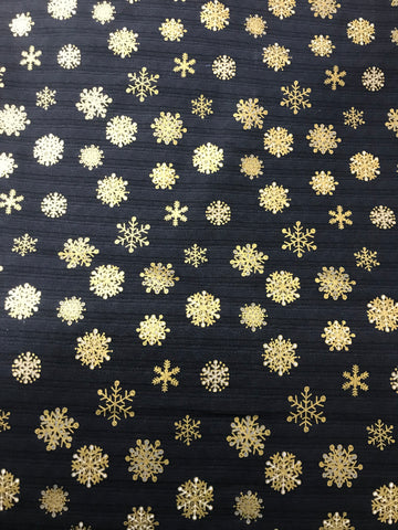 Magical Moments - Metallic Gold Snowflakes Textured Black - Stof Cotton Fabrics