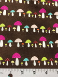 Pink & Green Mushrooms Brown - Minimized Style - Stof Cotton Fabrics