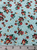 Bohemia Floral Bouquets on Aqua Pattern - Hoffman Cotton Fabric