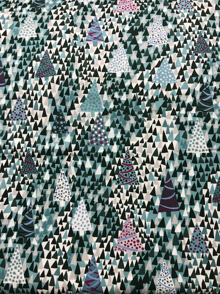 Sparkling Forest Teal/Green Christmas Trees Season's Greetings Collection - Liberty of London Cotton Fabric