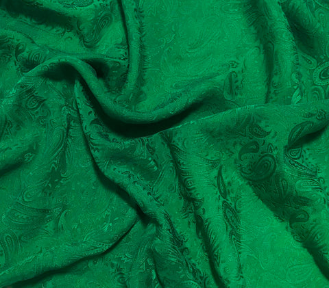 Emerald Green Paisley - Hand Dyed Silk Jacquard