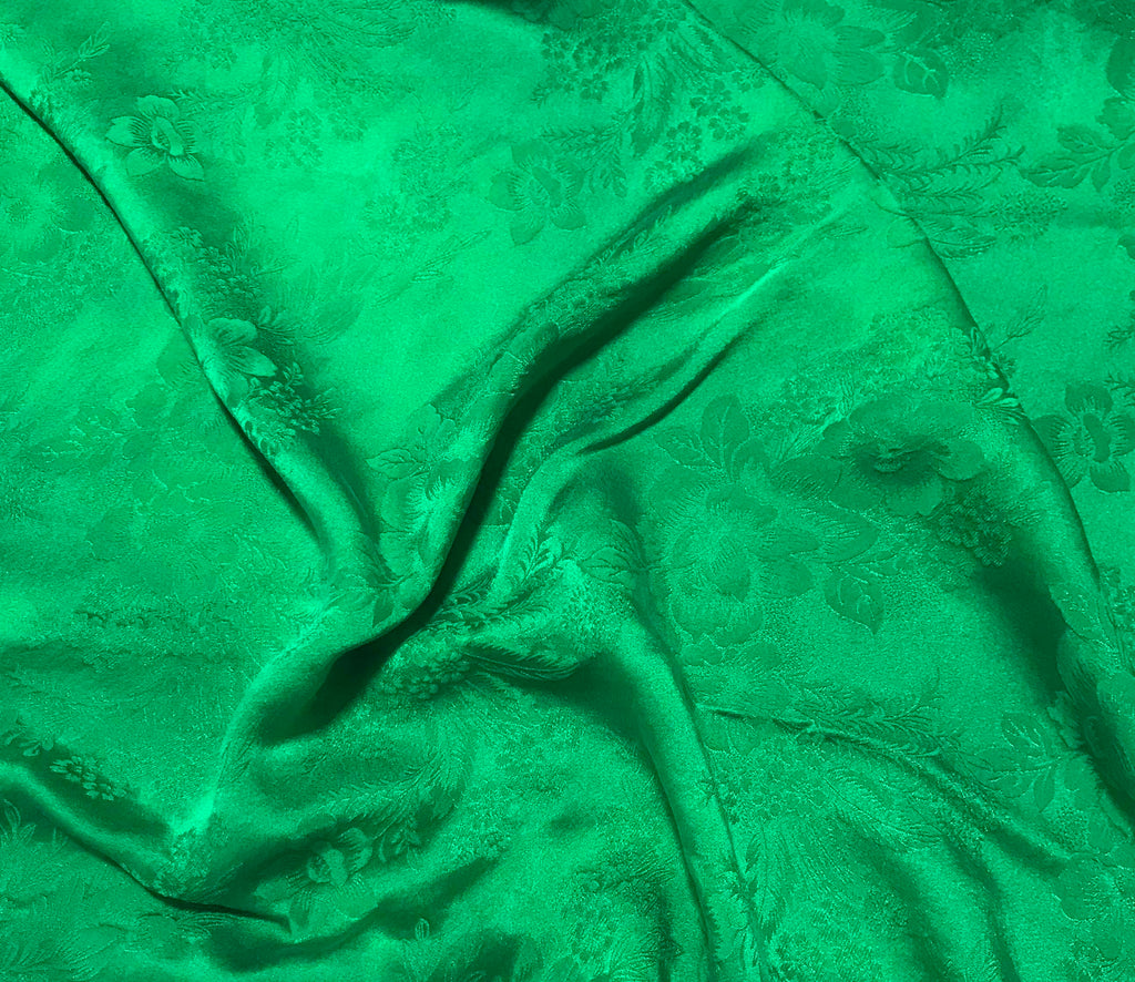Emerald Green Floral - Hand Dyed Silk Jacquard