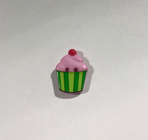 Pink & Green Cupcake Plastic Button 20mm/ 13/16" - Dill Buttons Brand