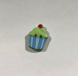 Blue & Green Cupcake Plastic Button 20mm/ 13/16" - Dill Buttons Brand