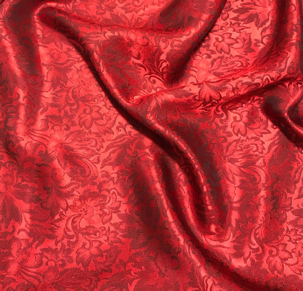 Red Baroque Scroll - Silk Jacquard