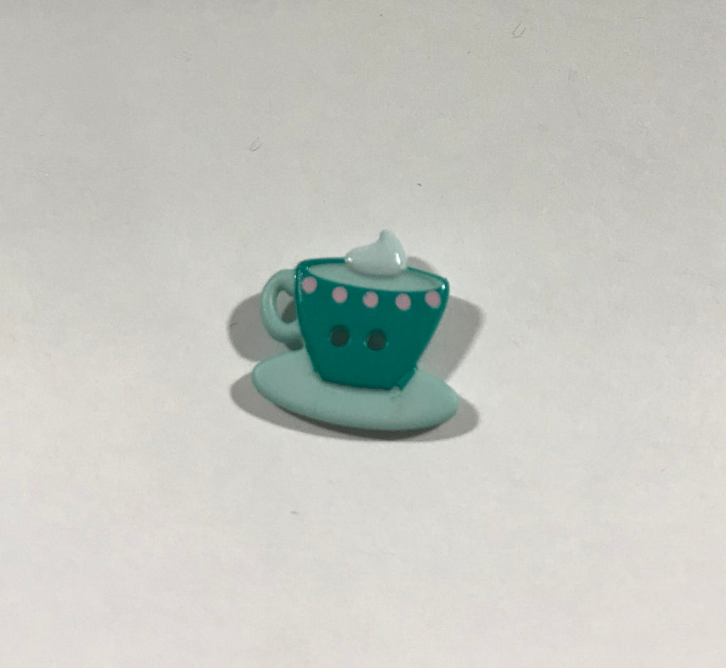 Teal Green Teacup & Saucer Plastic Button 20mm/ 13/16" - Dill Buttons Brand