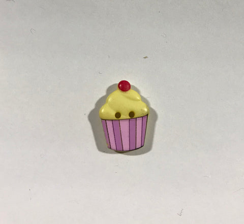 Yellow & Pink Cupcake Plastic Button 20mm/ 13/16" - Dill Buttons Brand