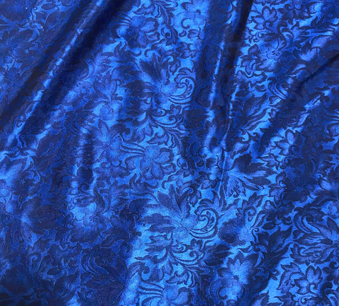 Royal Blue Baroque Scroll - Silk Jacquard