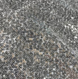 Silver on White - Sequin Spangle Sewn on Mesh Fabric