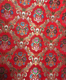 Red & Gold Floral Damask - Silk Brocade Fabric