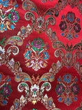 Red & Gold Floral Damask - Silk Brocade Fabric