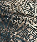 Pewter on Teal Damask - Burnout Stretch Polyester Velvet Fabric