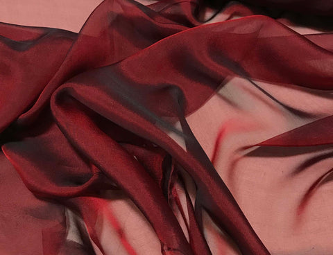 Burgundy Red - Iridescent Silk Chiffon