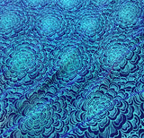 Blue on Teal Mums - Stretch Polyester Flocked Velvet Fabric