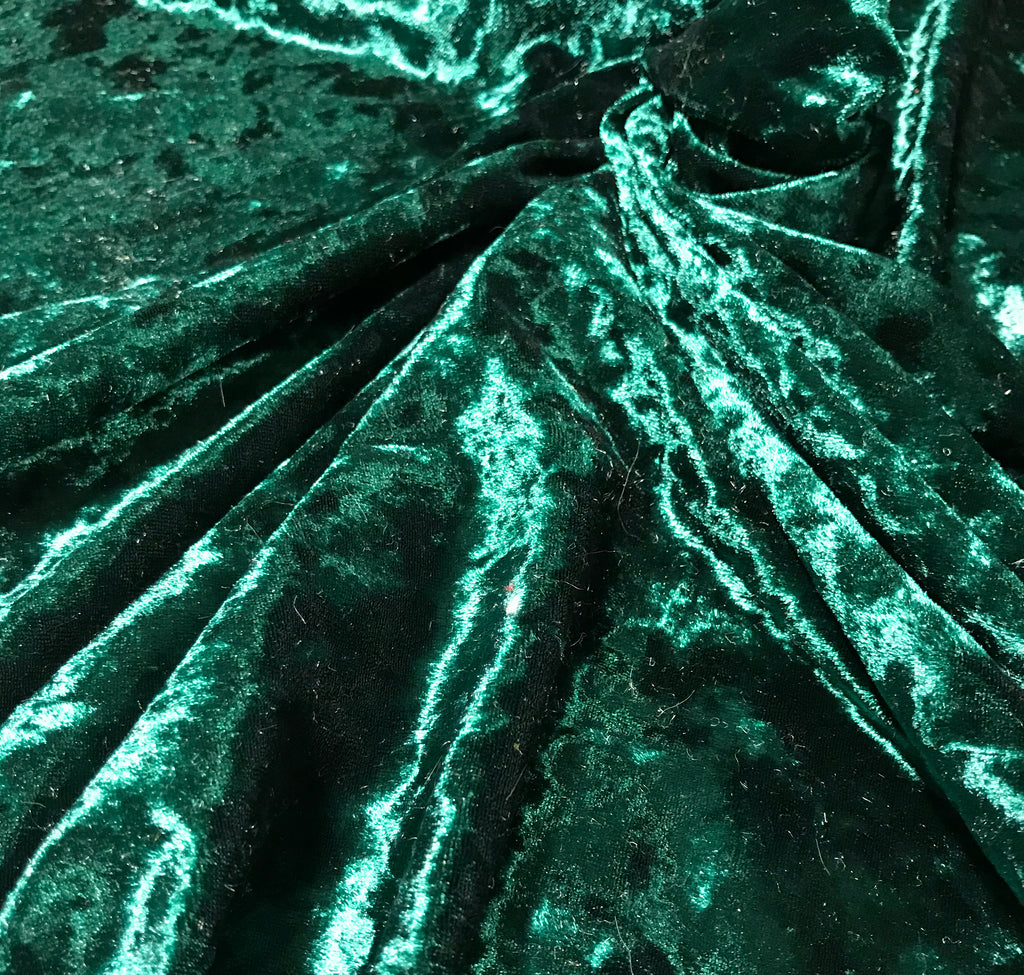 Hunter Green - Stretch Polyester Crushed Velvet Fabric