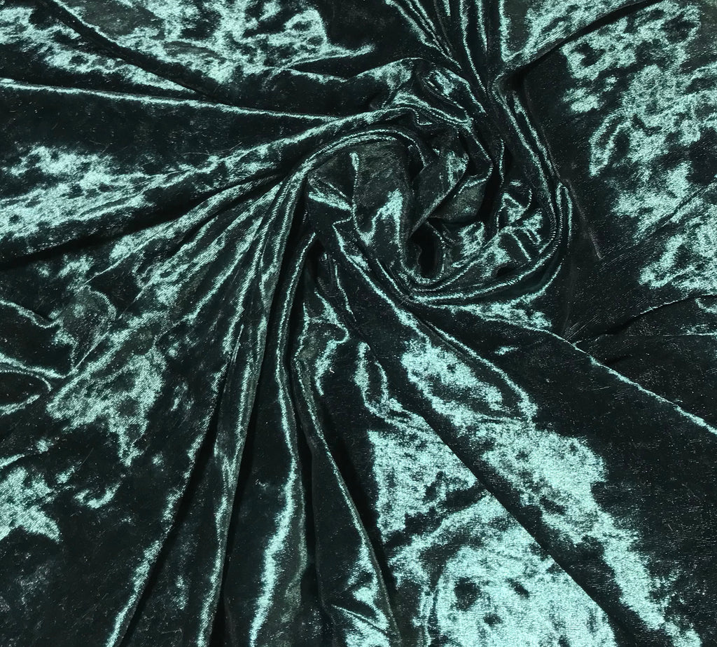 Deep Teal Green - Stretch Polyester Crushed Velvet Fabric