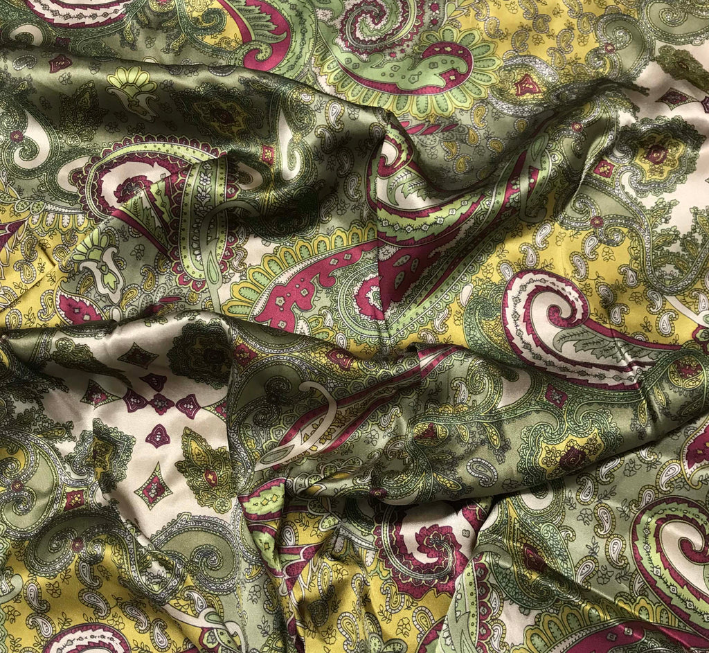 Olive Green Paisley - Silk Charmeuse