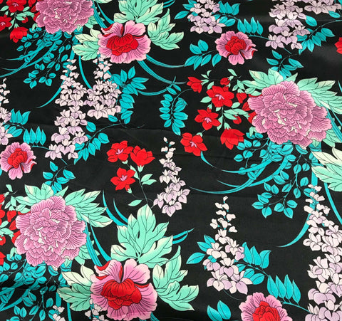 Purple Pink and Green Floral - Silk Charmeuse