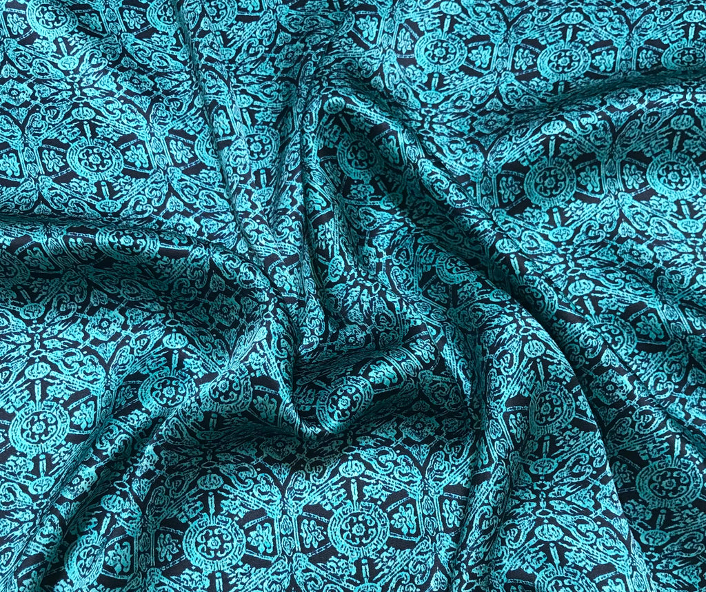Teal and Black Lace - Silk Charmeuse