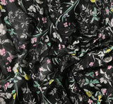 Black with Flowers - Polyester Chiffon Fabric