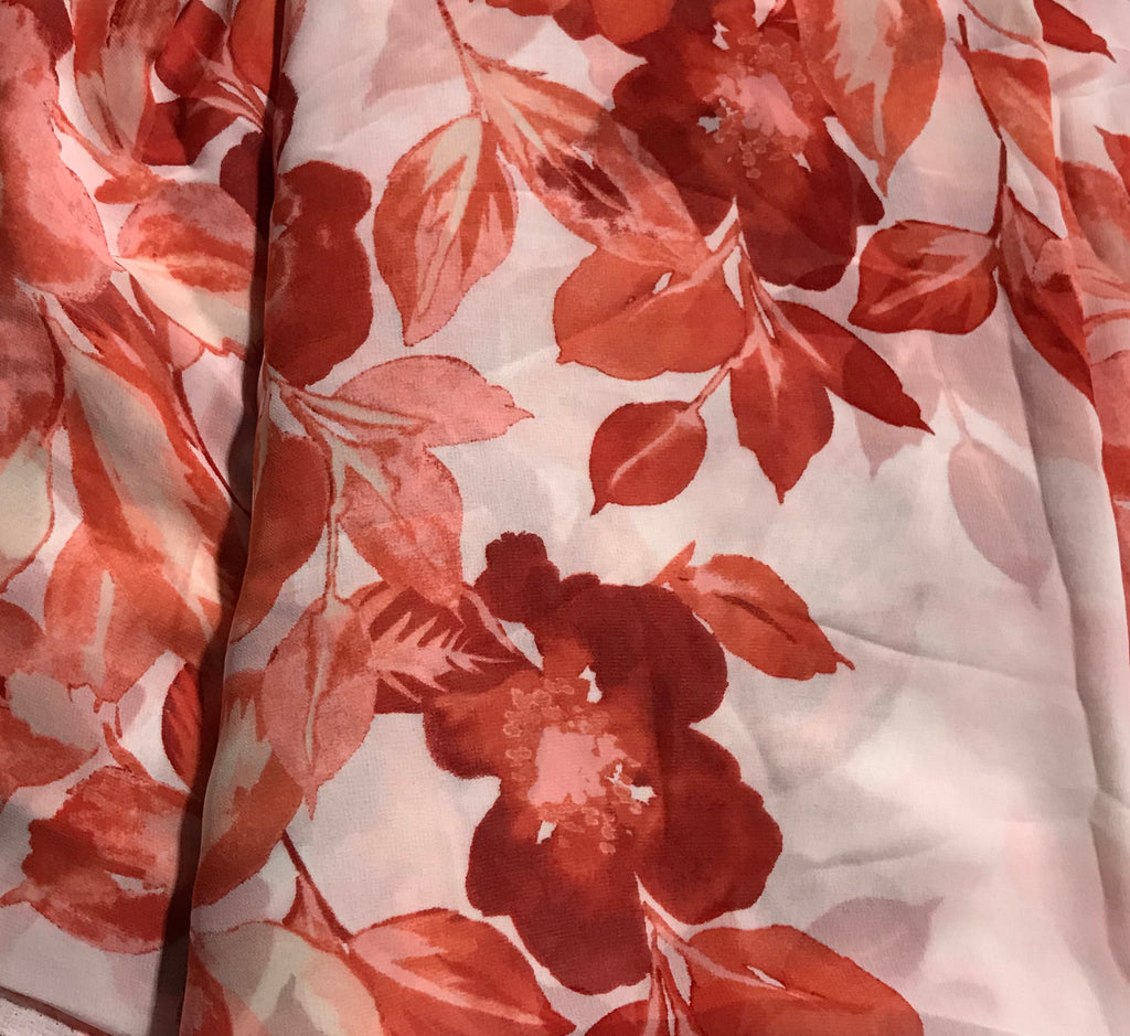 Coral Floral - Polyester Chiffon Fabric 18"x 64" Remnant