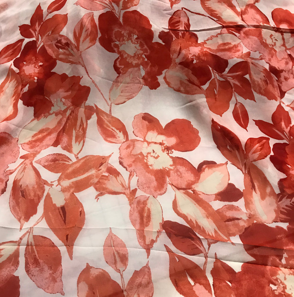 Coral Floral - Polyester Chiffon Fabric
