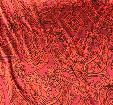Red Paisley - Silk Charmeuse Fabric