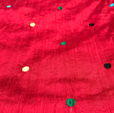 Red with Embroidered Polka Dots - Silk Dupioni Fabric - 60"x45" Remnant