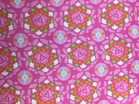Pink & Orange Roses - Cotton Linen Fabric
