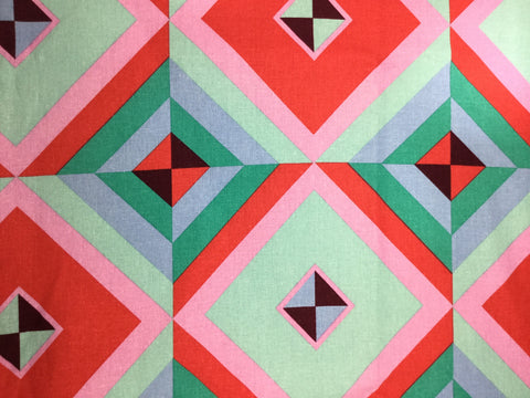 Sky Pyramid - Red/Emerald by Amy Butler - Cotton Linen Fabric