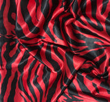 Red & Black Zebra Stripes - Faux Silk Charmeuse Satin Fabric
