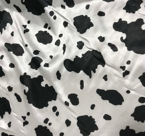 Black & White Cow Spots - Faux Silk Charmeuse Satin Fabric
