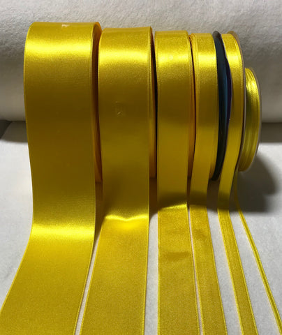 Bright Yellow Double Sided Satin Ribbon - Made in France (6 Widths to choose from)