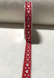 Red & White Hearts Jacquard Ribbon Made in France 3/4"